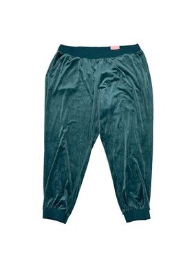 Livi Velour Jogger Pants Women's Plus Size 22/24 Green Pull On Elastic Waist